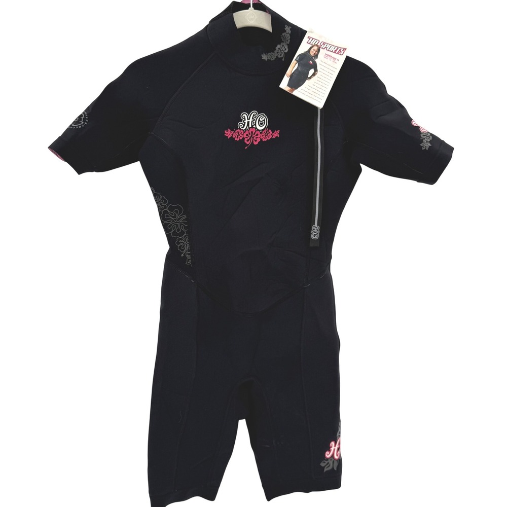 HO Sports Womens Black Short Sleeve Spring Wetsuit Size 10 Hibiscus Surfing‎